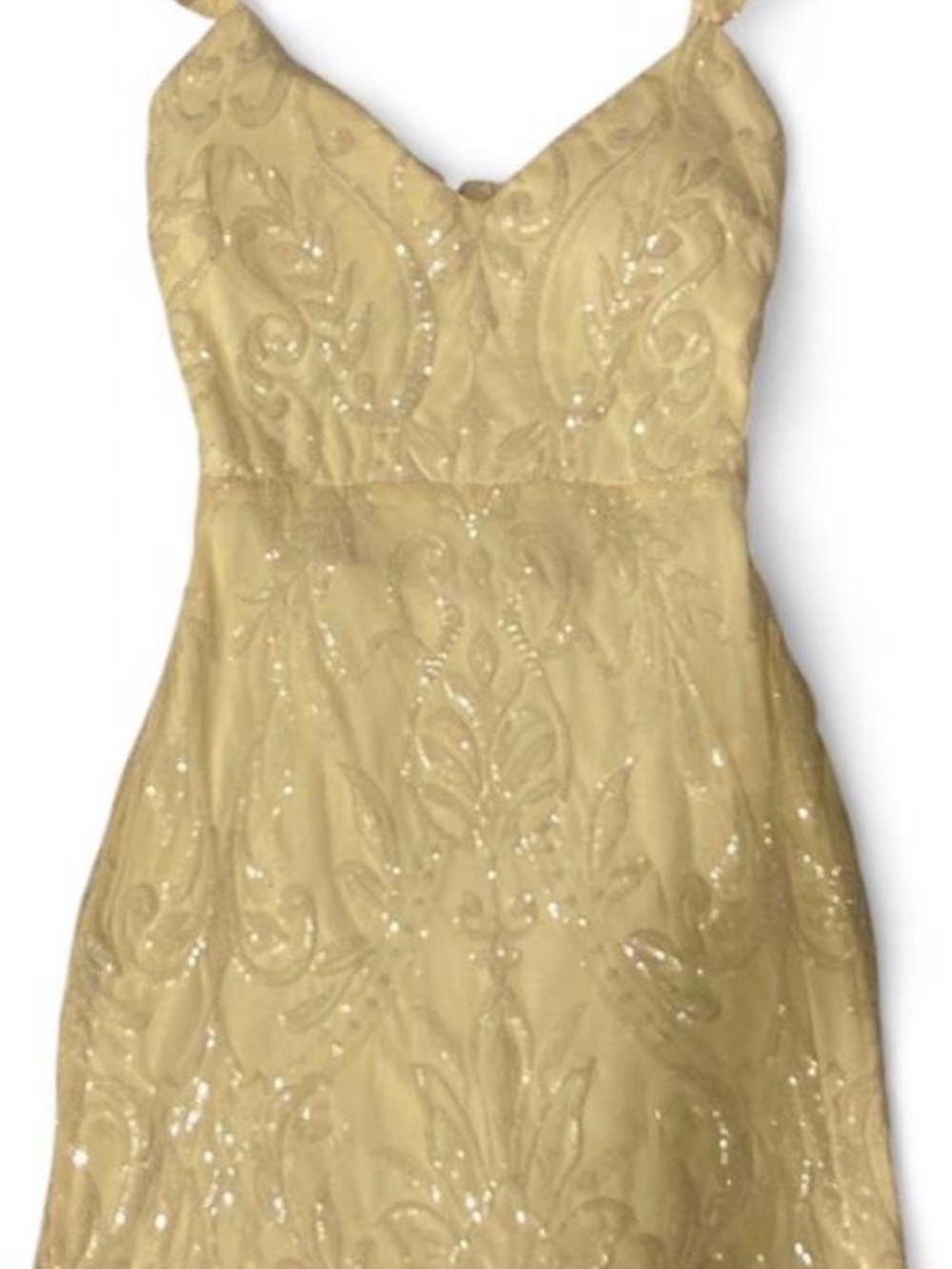 Windsor Champagne Beaded V-Neck Prom Dress